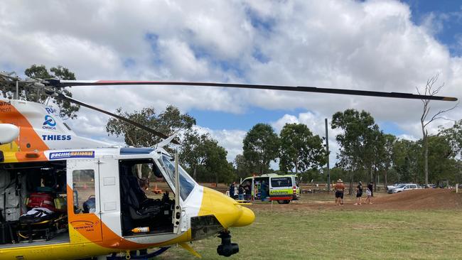 RACQ CQ Rescue at the scene of a serious motorcycle crash at Goorganga Plains on the morning of October 16. Picture: RACQ Cq Rescue