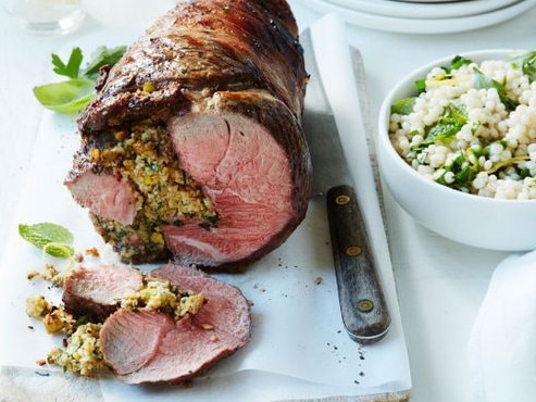 Cauliflower and chickpea stuffed lamb leg.