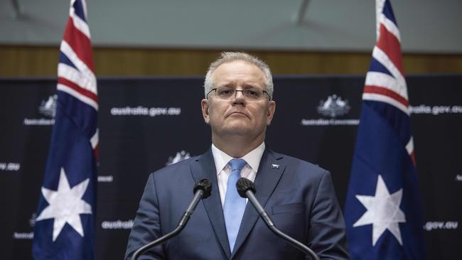 The Prime Minister Scott Morrison speaks during a press conference in Parliament House, Canberra. Picture: NCA NewsWire /Gary Ramage