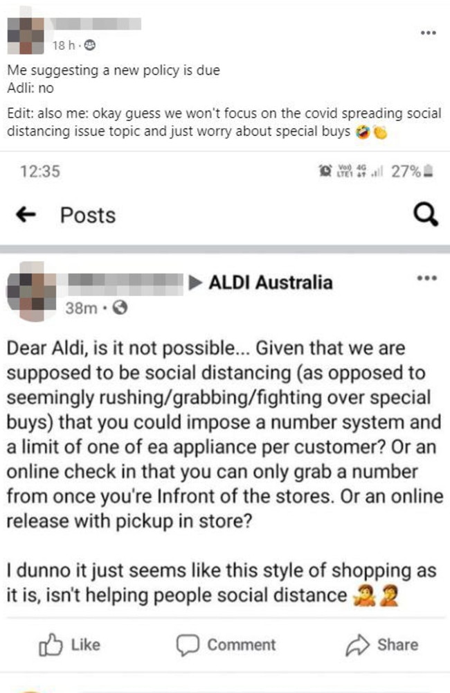 She said the style of shopping encourages ‘rushing, grabbing and fighting’. Picture: Facebook / Aldi Mums