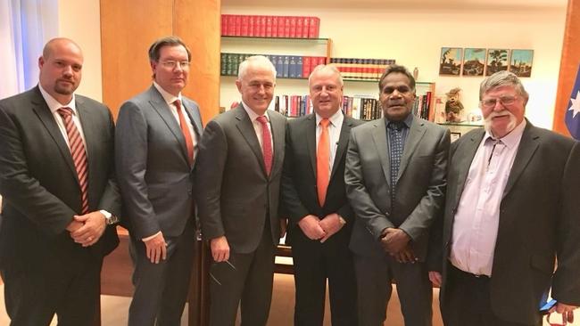 R Plummer along with Barkly MLA Steve Edgington met the former Prime Minister Malcolm Turnbull in Canberra in 2018 to initiate the Barkly Regional Deal. Picture: Supplied