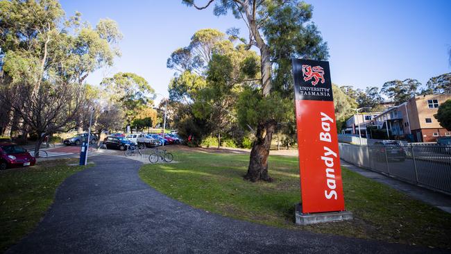 University of Tasmania building and signage, Sandy Bay Campus. Picture: Richard Jupe