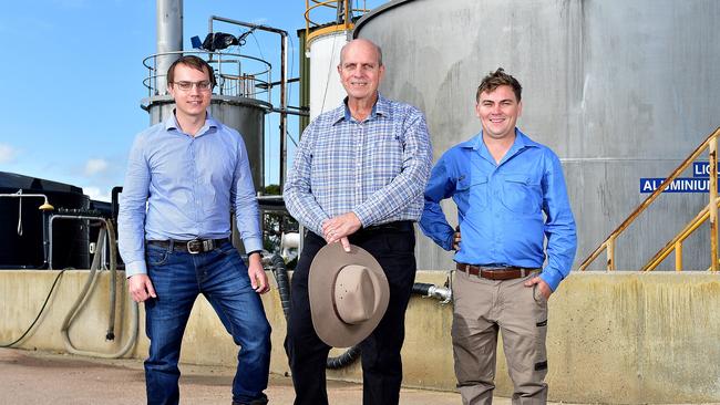 Nicholas Whebell, Geoff Whebell and Joel Lenton from the Cleveland Bay Chemical Company, at the Cleveland Bay Chemical Company's Townsville facility. Picture: Shae Beplate.