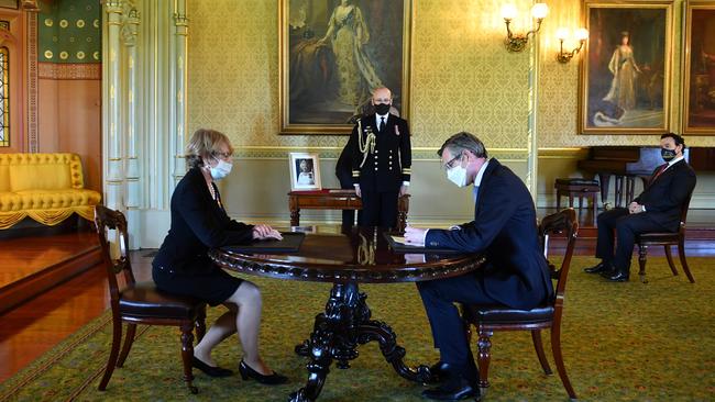 NSW Premier Dominic Perrottet is sworn in by NSW Governor Margaret Beazley at NSW Government House on October 5. Picture: Getty