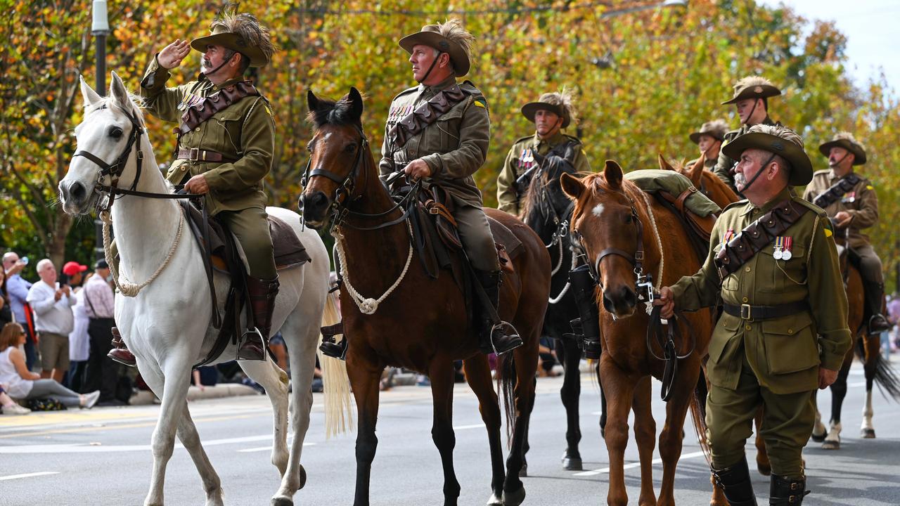 Light horses in the Anzac Day March at Adelaide. Picture: NCA NewsWire / Naomi Jellicoe