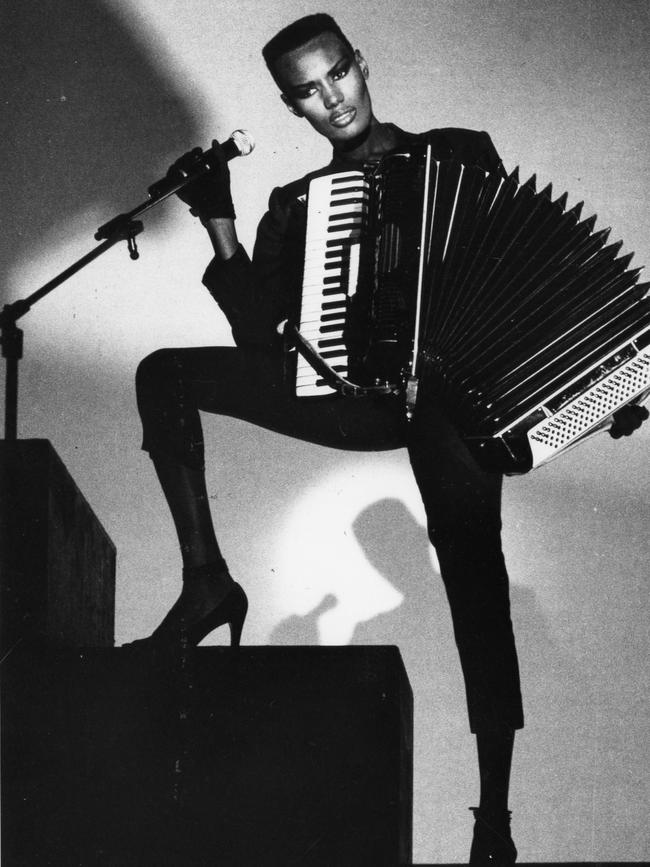 Grace Jones performing in concert at Thebarton Theatre in 1982.