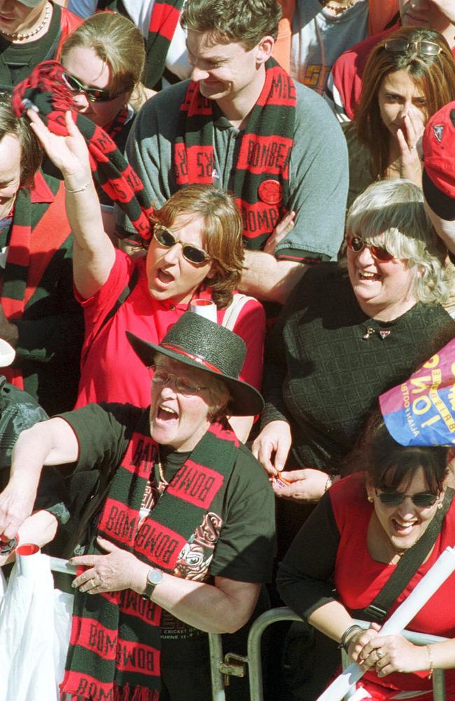 Bombers fans cheering on Essendon in 2001. Picture: HWT Library.