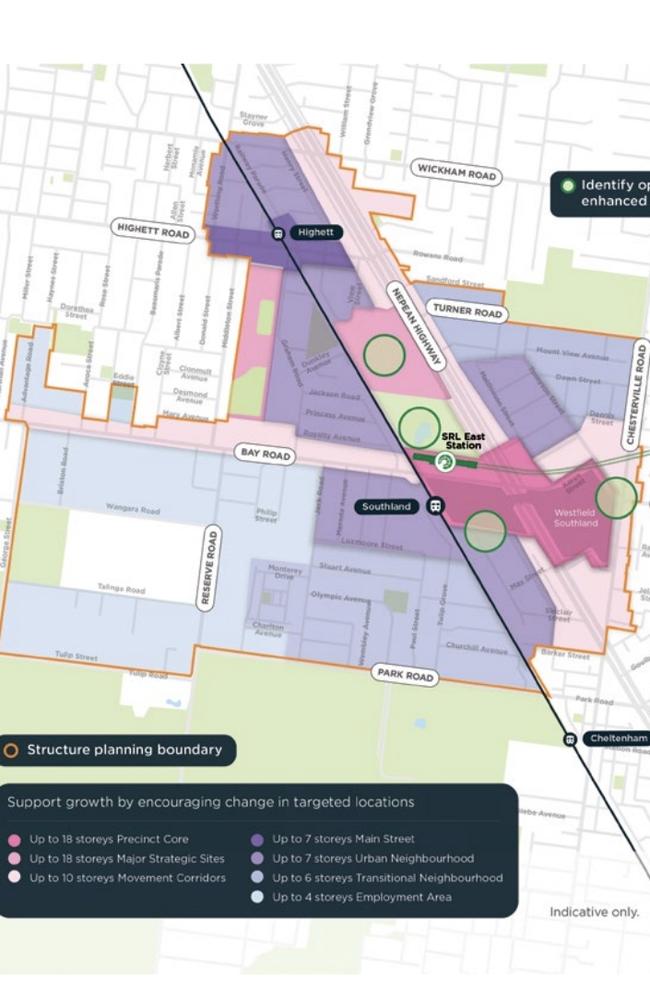 The Cheltenham map showing areas around Southland and Highett.