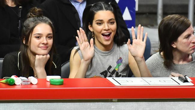 Supermodel Kendall Jenner court side at the Philadelphia 76ers game in Los Angeles watching Ben Simmons play. Picture: Allen Berezovsky/Getty Images