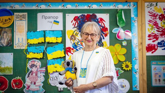 Association of Ukrainians in South Australia Inc member Diane Howarth is angered over Ukrainian flags displayed at The Great Moscow Circus. Picture: NCA NewsWIRE / Emma Brasier