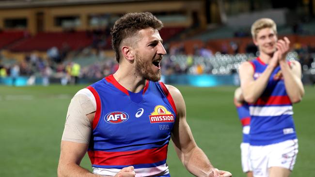 Marcus Bontempelli shares the moment with the Dogs fans. Picture: Getty Images