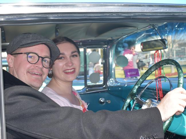 Olivia Hill and Nicholas Coubrough at the Grand Automobile Display and Warwick Cruze Inn Rocks the Park events during Jumpers and Jazz in July 2022. Photo: Jessica Paul / Warwick Daily News