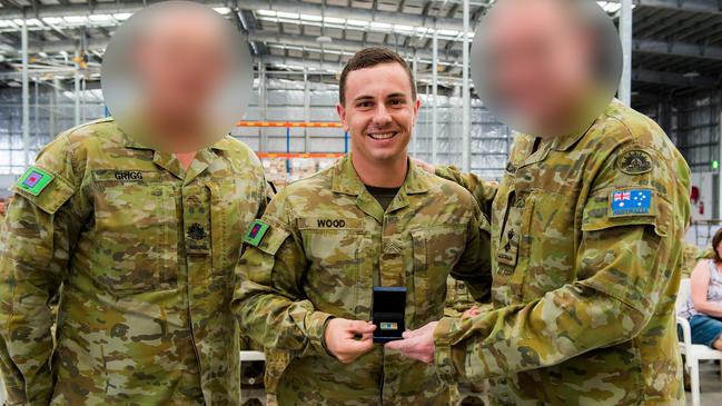 Corporal Jackson Wood, then a Sapper, receiving a citation for his involvement in G20 security operations in 2017. He pleaded guilty at a Defence Force Magistrates Court hearing to sending two subordinate women photos of his testicles and a video of him masturbating. Picture: Supplied/ADF