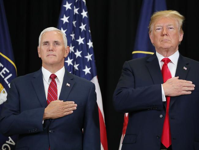 US President Donald Trump and Vice President Mike Pence at a ceremony on Monday. Picture: Getty Images/AFP