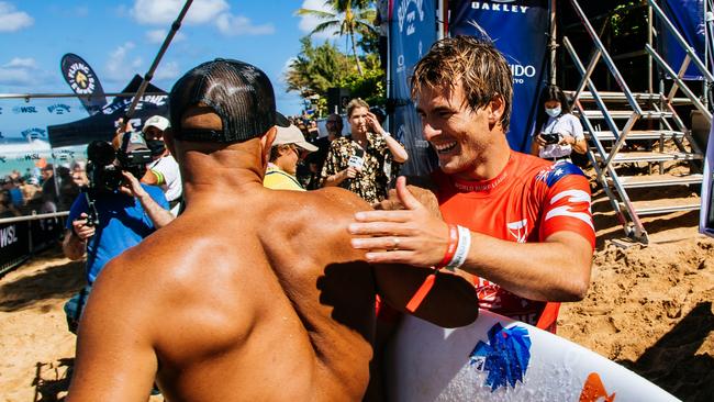 Robinson with Kelly Slater in 2022. Picture: Getty Images