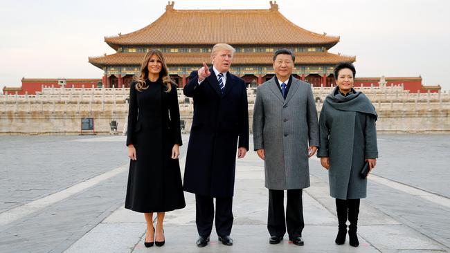 Trump and former first lady Melania on a 2017 visit to the Forbidden City with Xi and First Lady Peng Liyuan. Picture: Reuters