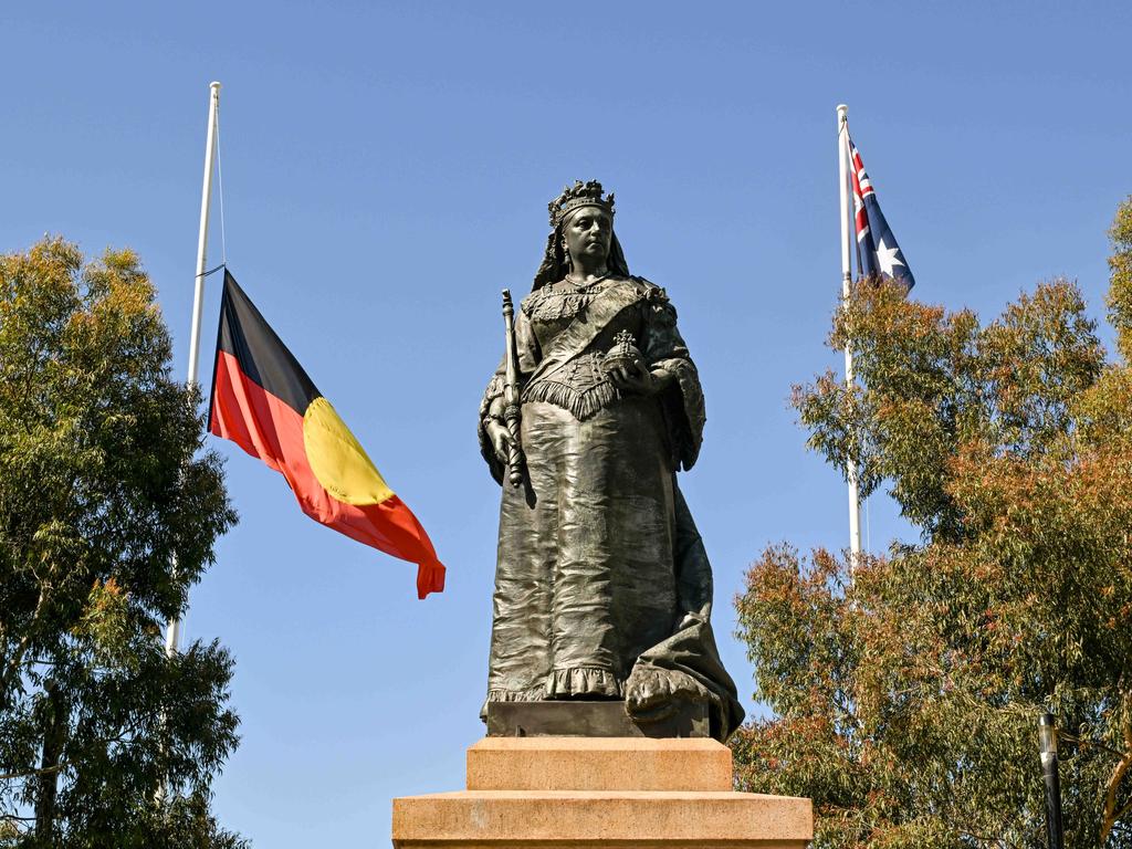 Aboriginal flags were flown at half-mast after the Voice referendum was defeated last year. Picture: NewsWire / Brenton Edwards