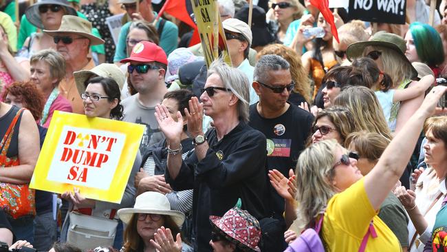 The national day of action against nuclear waste dumps held at parliament house in Adelaide, featuring director Scott Hicks. Picture: Tait Schmaal