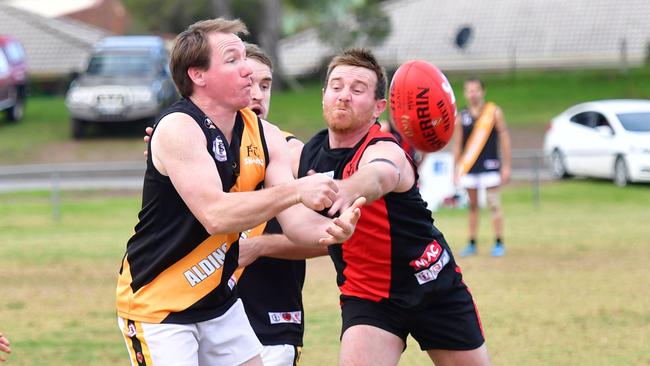 Braden Bayly (right) during his playing days with Morphett Vale. Picture: AAP/Keryn Stevens