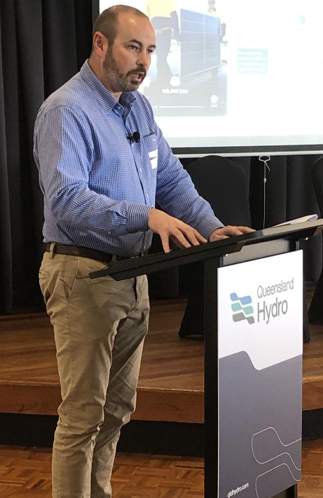 Qld Hydro Kieran Cusack speaking at the Gympie industry briefing. Qld Hydro has been holding a series of briefings for early business insights into the project. Picture: (supplied)