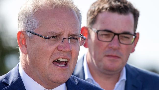 As Victoria deals with a disastrous second virus wave, the pushback from the Morrison government against Daniel Andrews has begun. Picture: Mark Stewart