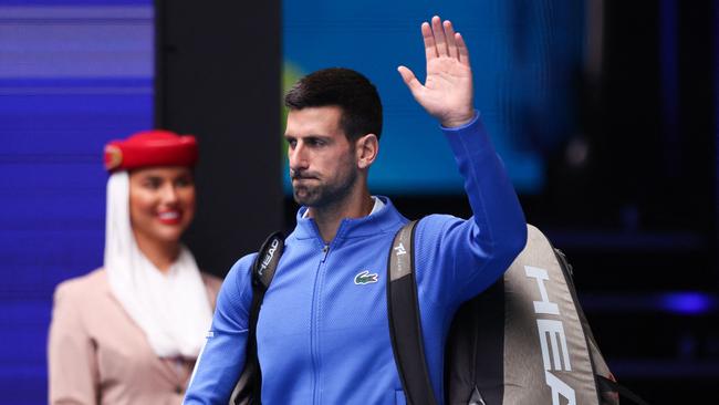 Novak Djokovic arrives before his match against France's Adrian Mannarino. Picture: AFP