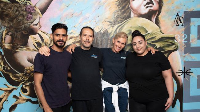 Harry Petrohilos, Deep Grover, Maria Strigkou and Bella Kolevski from SouvLucky Country in Eat St Parramatta. Picture: Monique Harmer