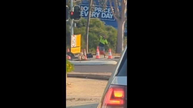 Tradie caught busting a move for commuters