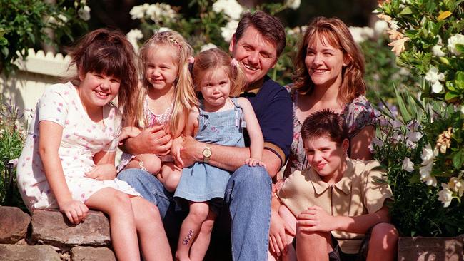 Ray Hadley at home with then wife Suzanne and his four children in 1999.