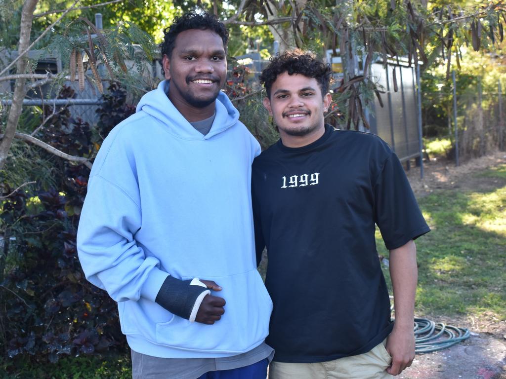 Cyron Tull and Zac Richards at Norths Chargers' inaugural TBMMBEKIND Day at the Gymmy Grounds, Rockhampton, on July 20, 2024.