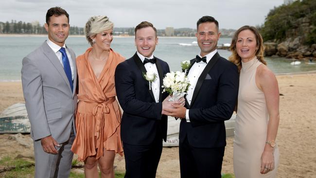 Dan Waknin and James Hanley with friends at Shelly Beach. Picture: Adam Ward                        <a class="capi-webframe" capiId="_BEGIN:1227735270924:END_"></a>