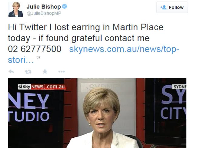 Julie Bishop has engaged her Twitter followers in the search.