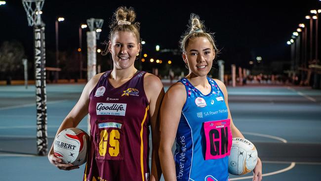 Matrics shooter Lucy Austin and Contax defender Molly Watson. The two powerhouse clubs occupy the top two spots on the Netball SA's Premier League ladder once again. Picture: Tom Huntley