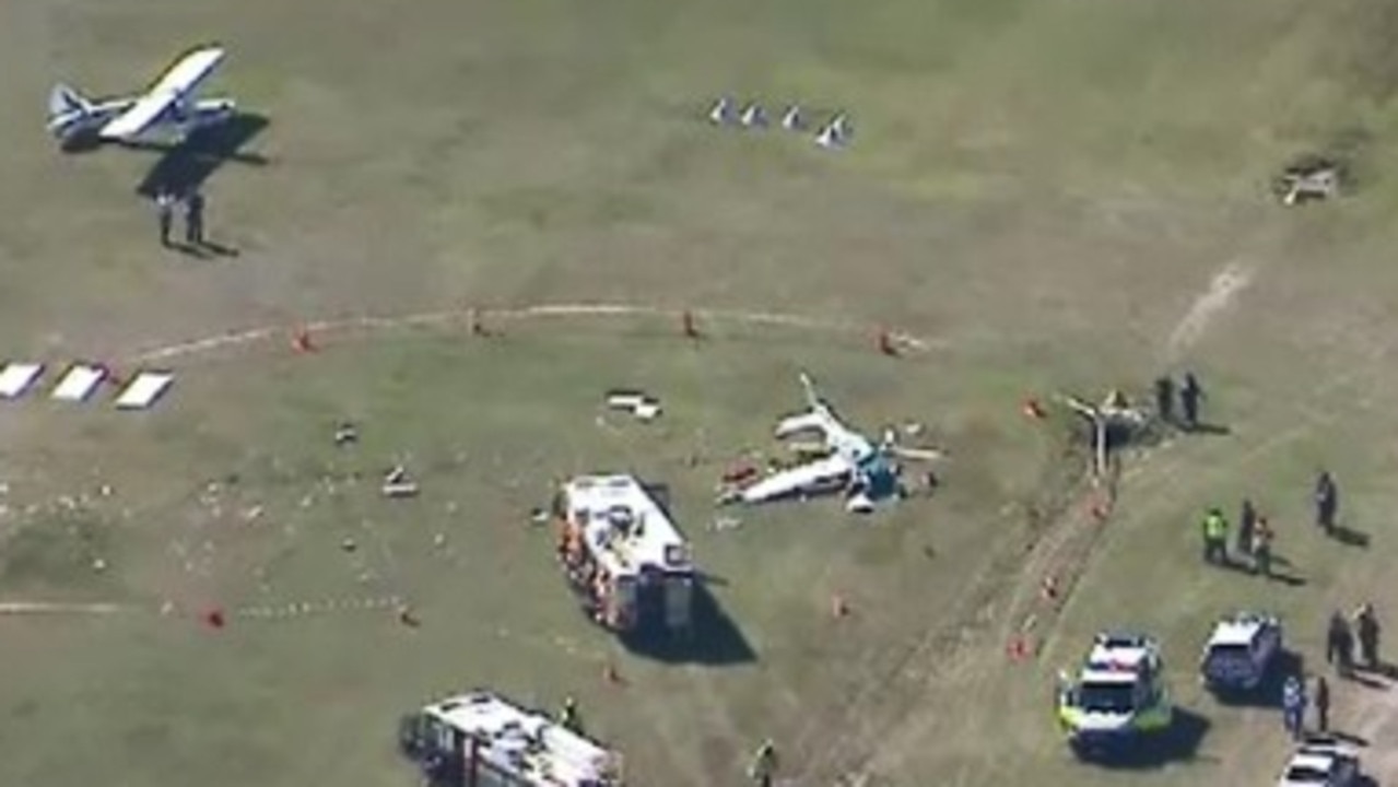 Helicopter footage from the airfield showed a heavy presence of emergency personnel. Picture: 9 News