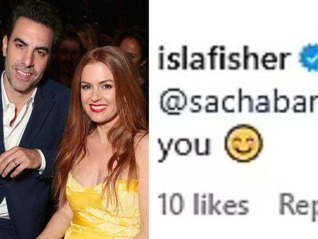 Sacha Baron Cohen and Isla Fisher have shared a cheeky Instagram exchange. Picture: Instagram