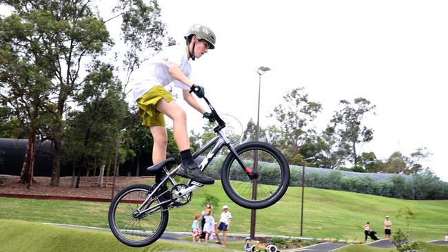 Otto Malinowski tearing up the new Victoria Park Urban Pump Track. Picture: David Clark