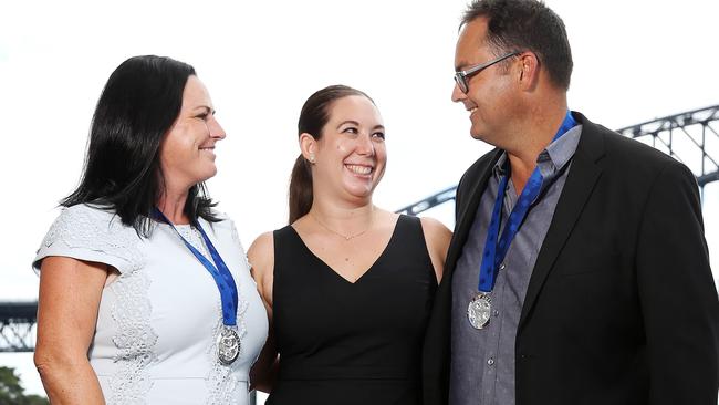 Lisa Elmas, Danielle Dare who is the cousin of the Falkholt sisters, and Darrin Collier. Darrin and Lisa are the bystanders who pulled the Falkholt girls out of the car after it crashed. Picture: Tim Hunter.