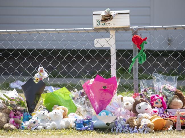 Tributes at a house on Logan Reserve Road, Waterford West in Logan, south of Brisbane after two toddlers were found dead died in a hot car parked outside their home in November, 2019. Picture: Glen Hunt/AAP Image