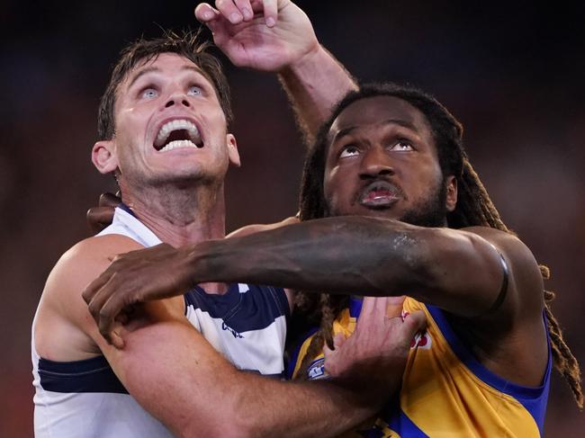 Tom Hawkins and Nic Naitanui are eyeing Pic: AAP