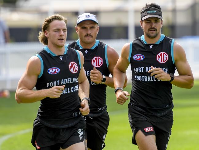 Powell-Pepper (c) at Port Adelaide training on Monday. Picture: Roy VanDerVegt