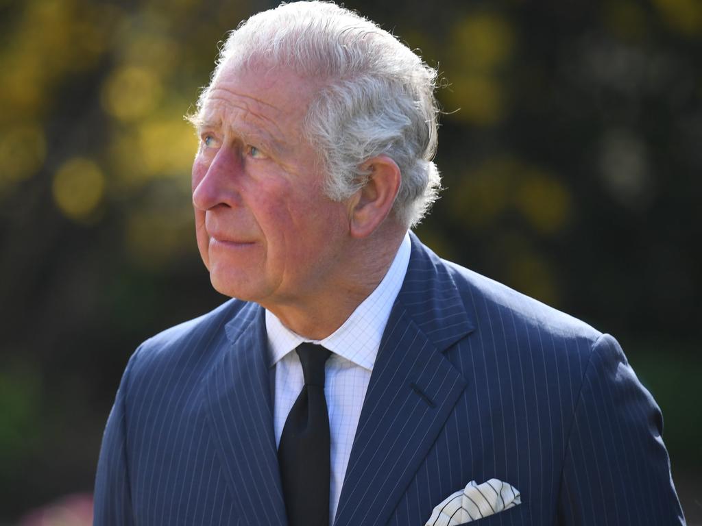 Prince Charles, Prince of Wales visits the gardens of Marlborough House, London, to view the flowers and messages left by members of the public outside Buckingham Palace. Picture: Getty