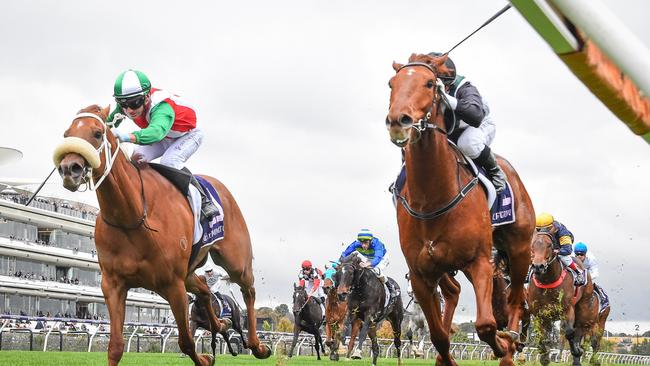 Craig (left) goes down narrowly to Rise At Dawn at Flemington last time out on June 8 Picture: Reg Ryan/Racing Photos