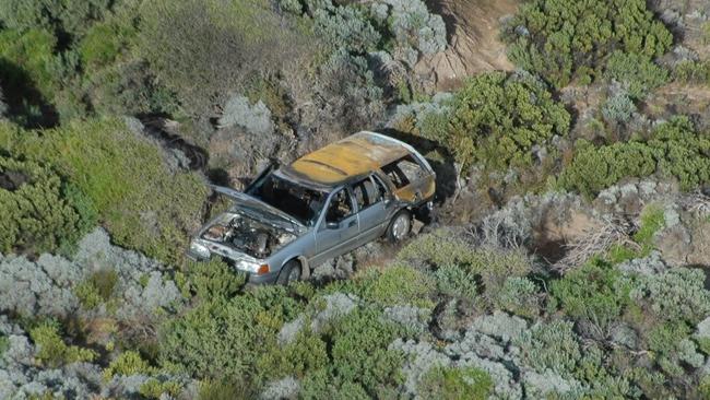 The burnt out car of missing person, Christopher Jarvis. Picture: supplied