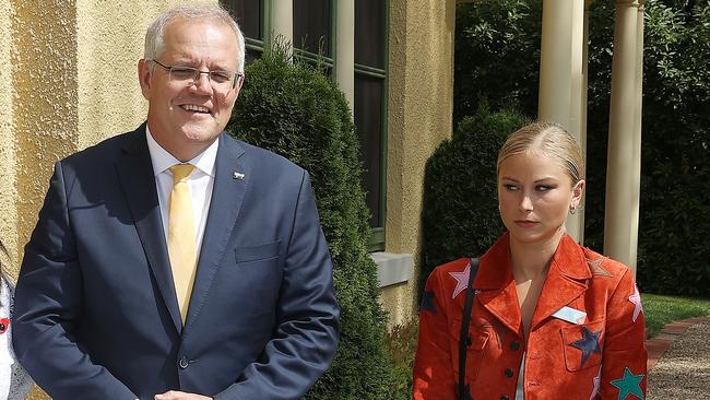 Scott Morrison with Grace Tame at the Lodge in Canberra last Tuesday. Picture: Gary Ramage