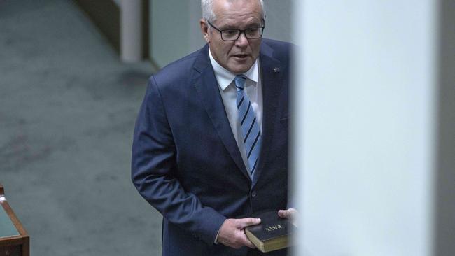 CANBERRA, AUSTRALIA - NewsWire Photos AUGUST 01, 2022: Former Prime Minister Scott Morrison was sworn in, in Parliament House, Canberra. Picture: NCA NewsWire / Gary Ramage