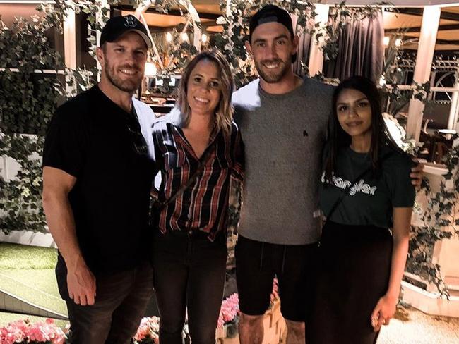 Aaron Finch, Amy Finch, Glenn Maxwell and Vini Raman at Swingers London, June 27 2019. Amy wrote: “Giving the boys their golf fix, in mini form. Team Finch unfortunately didn’t walk away with the chocolates, which only means one thing. RE-MATCH! #teamfinch #teammaxwell #swingerslondon” Picture: @_amyfinch/Instagram