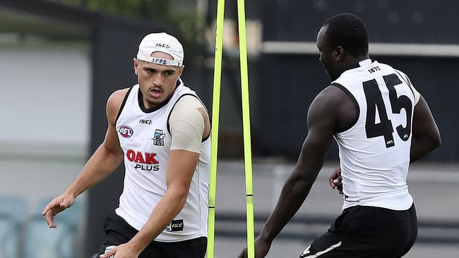 Sam Powell-Pepper trains at Alberton Oval this week. Picture: Sarah Reed