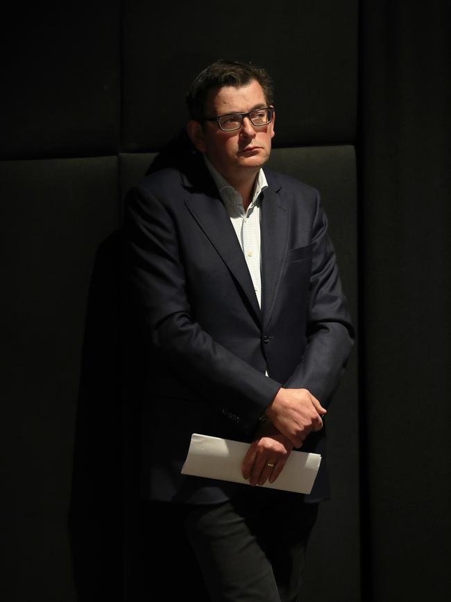 Daniel Andrews holds a press conference in Melbourne. Picture: David Crosling