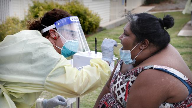 Aunty Kimberly King gets a Covid-19 test. Picture: Chris Pavlich