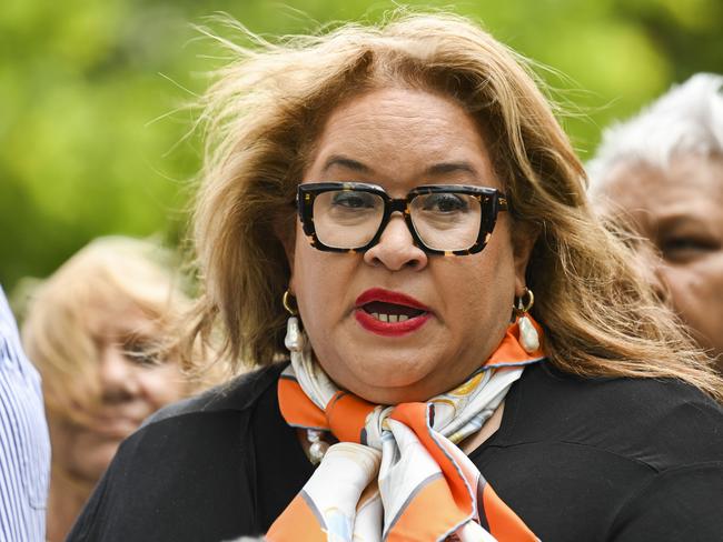 CANBERRA, AUSTRALIA - FEBRUARY 2: Professor Megan Davis of The Government Referendum Working Group addresses the media after meeting with the Prime Minister Anthony Albanese and Opposition Leader Peter Dutton at Parliament house in Canberra. Picture: NCA NewsWire / Martin Ollman